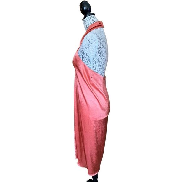 Nanushka Twist Front Satin Halter‎ Dress Peachy Copper Size M - Picture 3 of 12